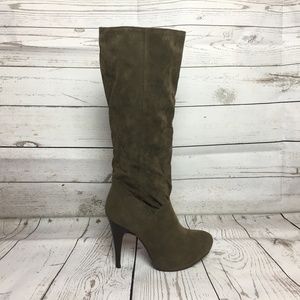 Taupe Stiletto Slip On Knee High Heel Boots New